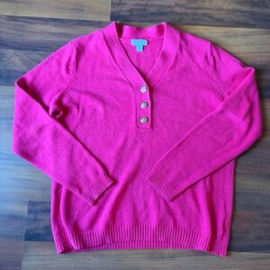 Charter Club‎ Petite Pink V Neck Button Accent Long Sleeve Sweater P/L